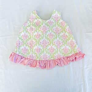 Hannah Kate Girl’s Pink & Green Swing Dress- Ties in Back Size 2 (like new)